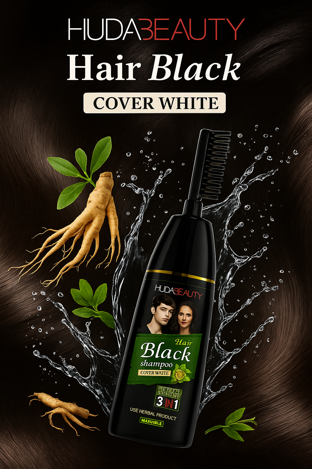5 PCS of HUDA BEAUTY Hair Black Shampoo 3-in-1